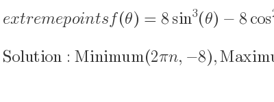 The extreme points of f(theta)=8sin^3(theta)-8cos^2(theta) are 
